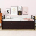 Twin Size Daybed Bed with Trundle and Three Storage Drawers, Wood Platform Bed with Headboard and Footboard for Kids