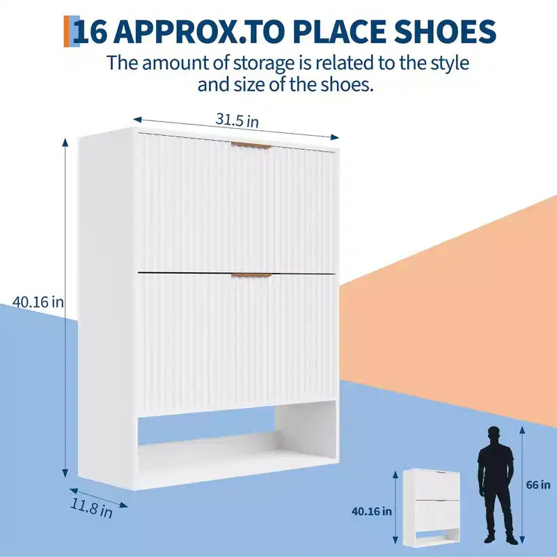 Meuble à chaussures cannelé de 80 cm avec 2 tiroirs abattants et crochets latéraux, organisateur de rangement étroit et réglable pour entrée avec étagère inférieure ouverte