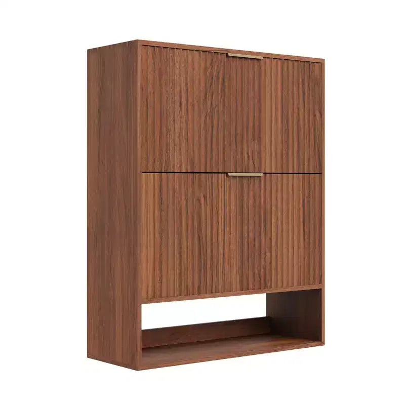 Meuble à chaussures cannelé de 80 cm avec 2 tiroirs abattants et crochets latéraux, organisateur de rangement étroit et réglable pour entrée avec étagère inférieure ouverte