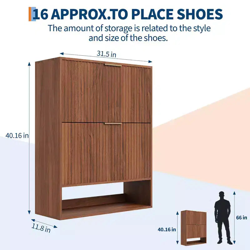 Meuble à chaussures cannelé de 80 cm avec 2 tiroirs abattants et crochets latéraux, organisateur de rangement étroit et réglable pour entrée avec étagère inférieure ouverte