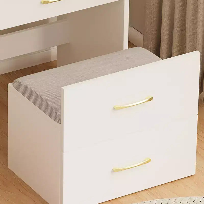 Coiffeuse et table de chevet 3-en-1 avec miroir basculant, compacte avec rangement, plateau en verre