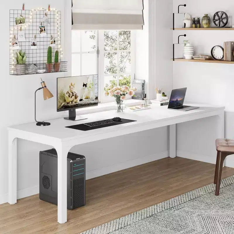 Bureau d'ordinateur extra long de 200 cm, double bureau pour 2 personnes, poste de travail pour bureau à domicile