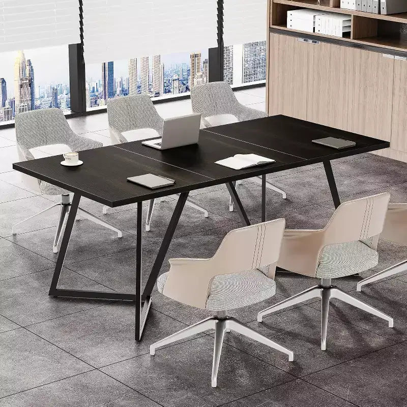 Lantine 70.86-Inch Conference Table for 8, Black Rectangular Meeting Table with Metal Base, Modern 5.9 ft Boardroom Table for Conference Room