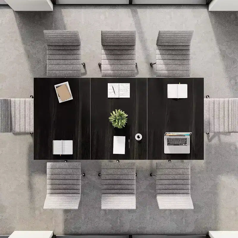 Table de conférence de 180 cm pour 8 personnes, Table de réunion rectangulaire noire avec base en métal, Table de salle de réunion moderne de 1,80 m pour salle de conférence