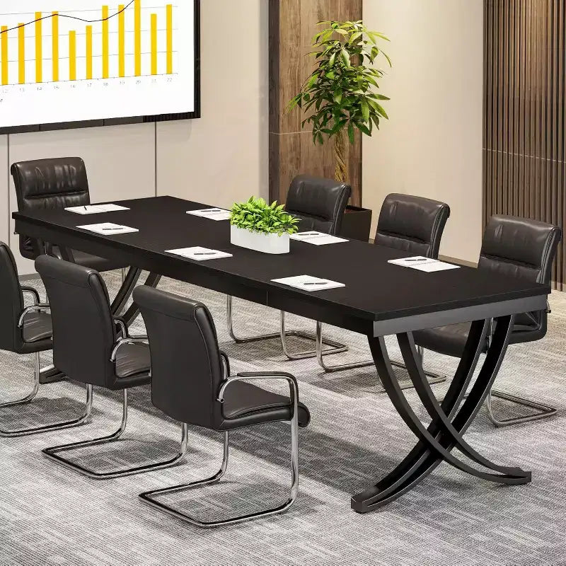 Lantine 78-Inch Conference Table for 6-8 People, Rectangular Seminar Table with Strong Metal Frame for Office Meeting Boardroom, Black