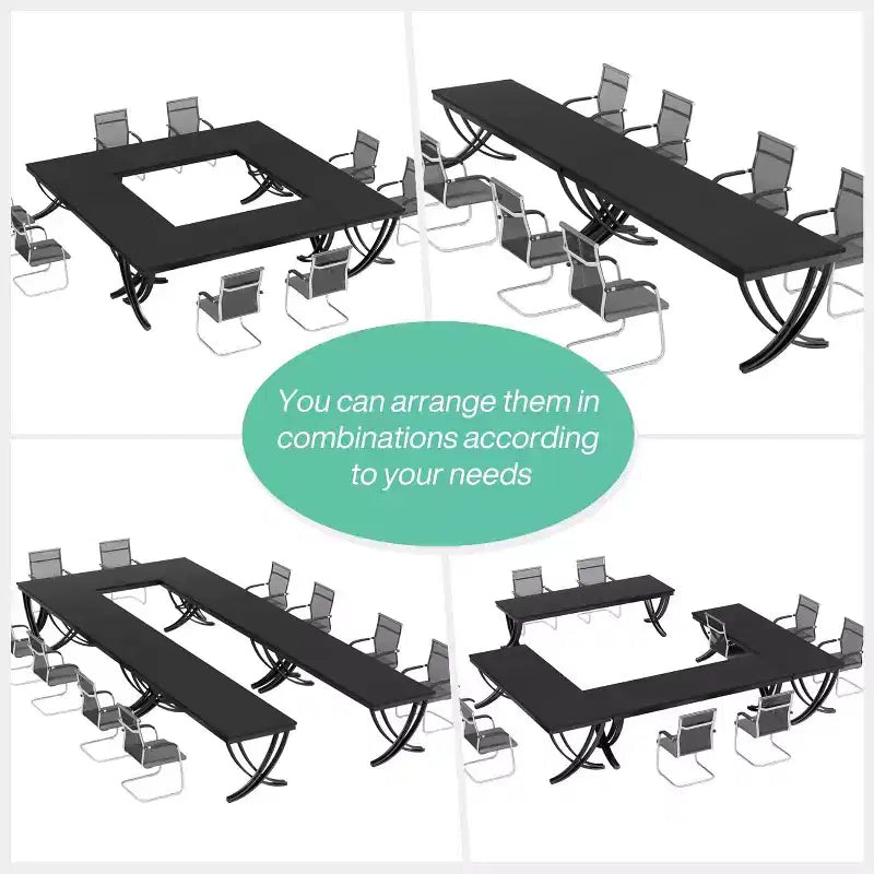 Table de conférence de 78 pouces pour 6 à 8 personnes, Table de séminaire rectangulaire avec cadre métallique robuste pour salles de réunion et de conférence, Noir