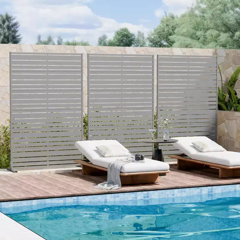 MAYEERTY Benjamin Wide-Narrow A Louvered Gray Galvanized Steel Room Divider, 72x47x16, 6-Piece Double-Sided Screen