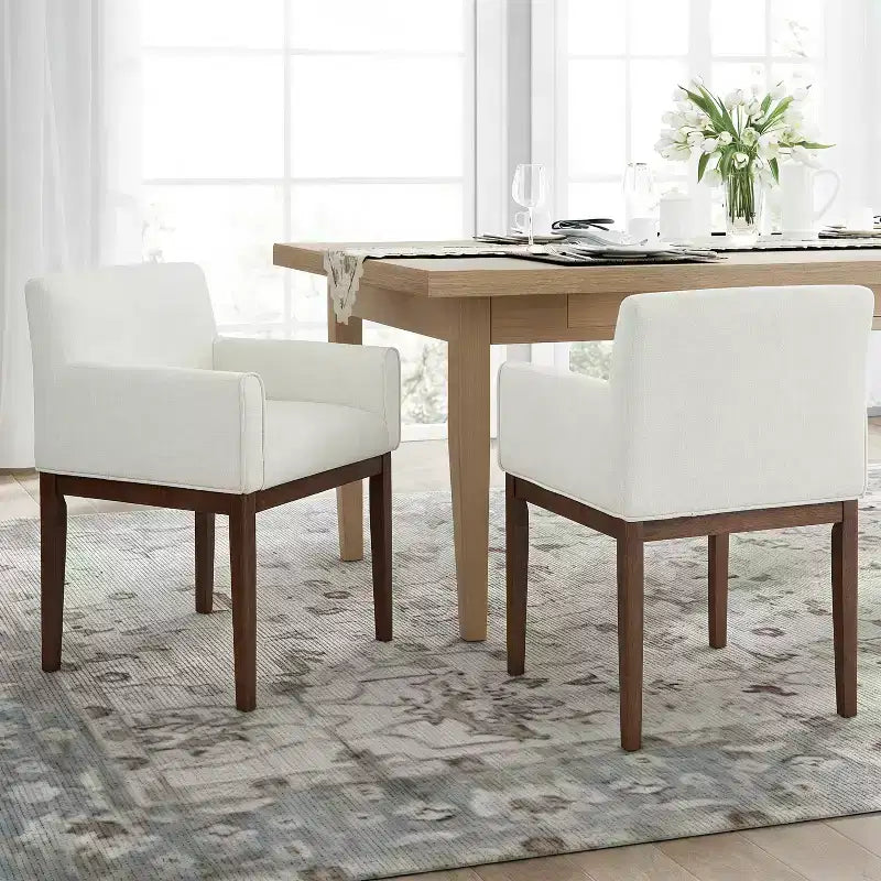 Chaises de salle à manger capitonnées modernes en bois d'hévéa avec accoudoirs