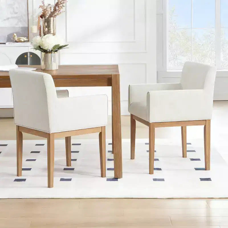 Chaises de salle à manger capitonnées modernes en bois d'hévéa avec accoudoirs