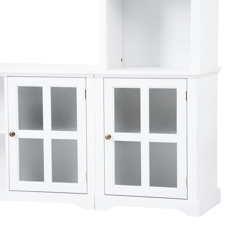 White Entertainment Wall Unit with Bridge & Tempered Glass Door for 70 TVs