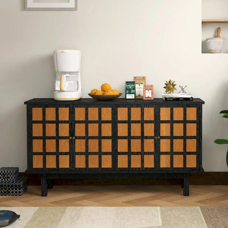 Black 60 TV Stand with Storage & Adjustable Shelves for 65 TVs