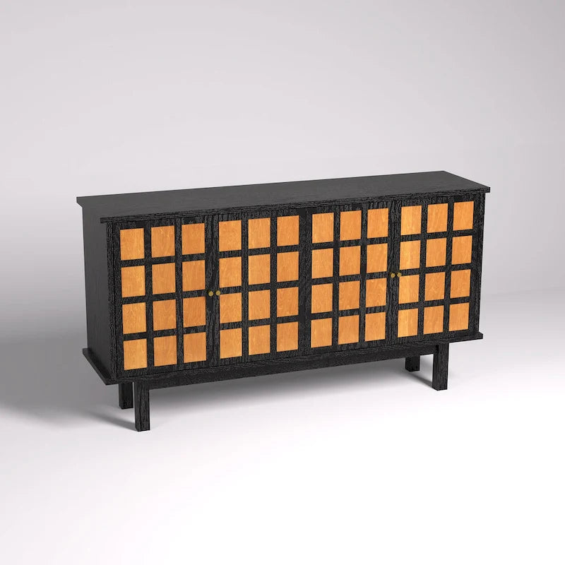 Black 60 TV Stand with Storage & Adjustable Shelves for 65 TVs