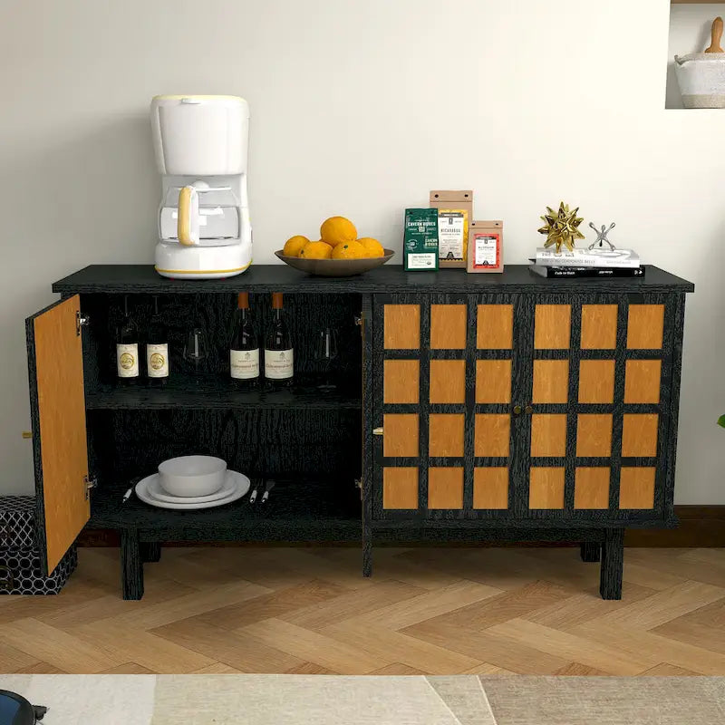 Black 60 TV Stand with Storage & Adjustable Shelves for 65 TVs