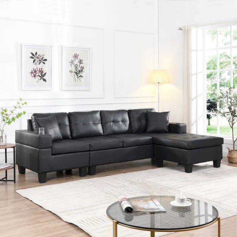 Modern 4-Seat L-Shaped Sectional Sofa with Lounge Chaise