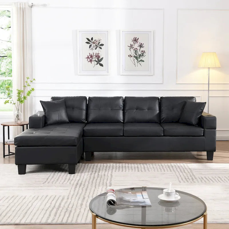 Modern 4-Seat L-Shaped Sectional Sofa with Lounge Chaise