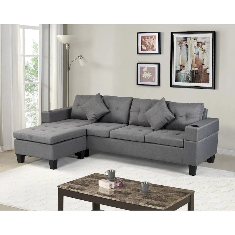 Modern 4-Seat L-Shaped Sectional Sofa with Lounge Chaise