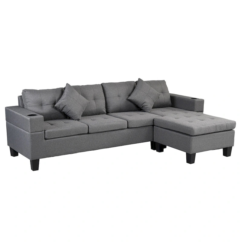 Modern 4-Seat L-Shaped Sectional Sofa with Lounge Chaise