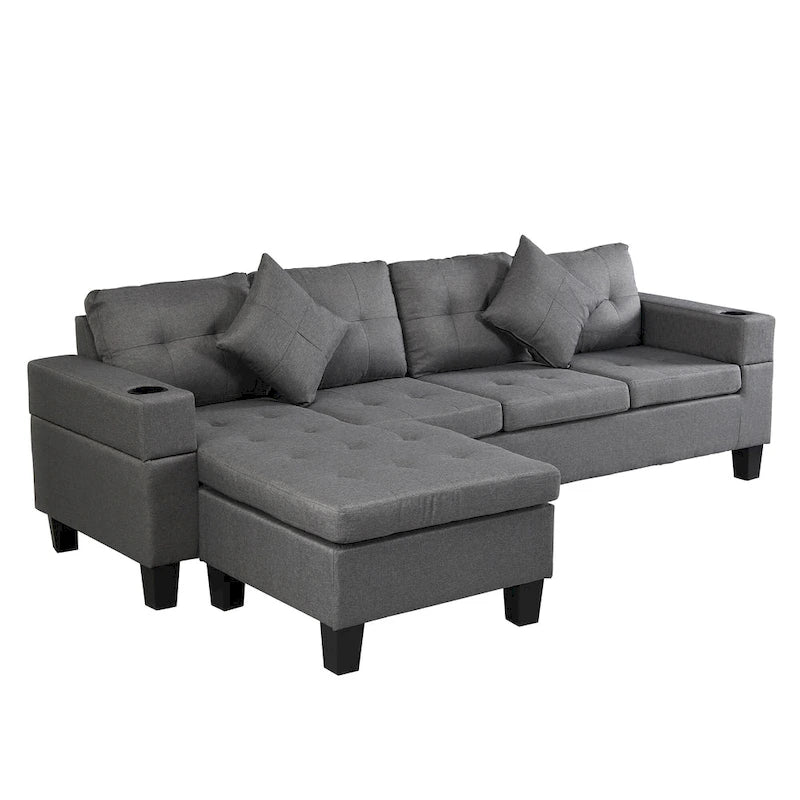 Modern 4-Seat L-Shaped Sectional Sofa with Lounge Chaise