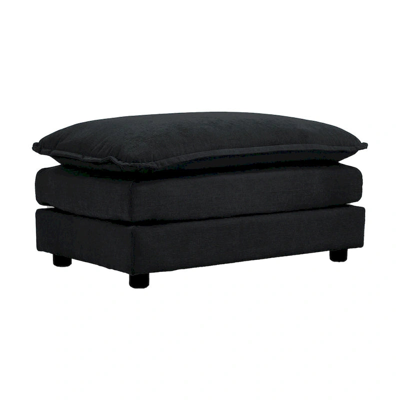 Black 4-Piece Chenille Modular Sectional Sofa with Loveseat & Ottomans