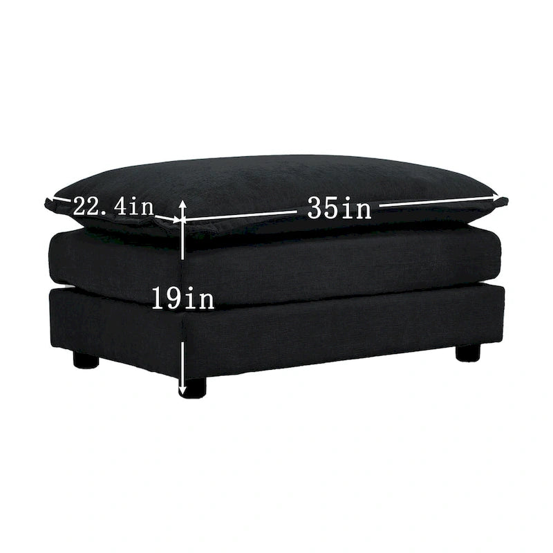 Black 4-Piece Chenille Modular Sectional Sofa with Loveseat & Ottomans