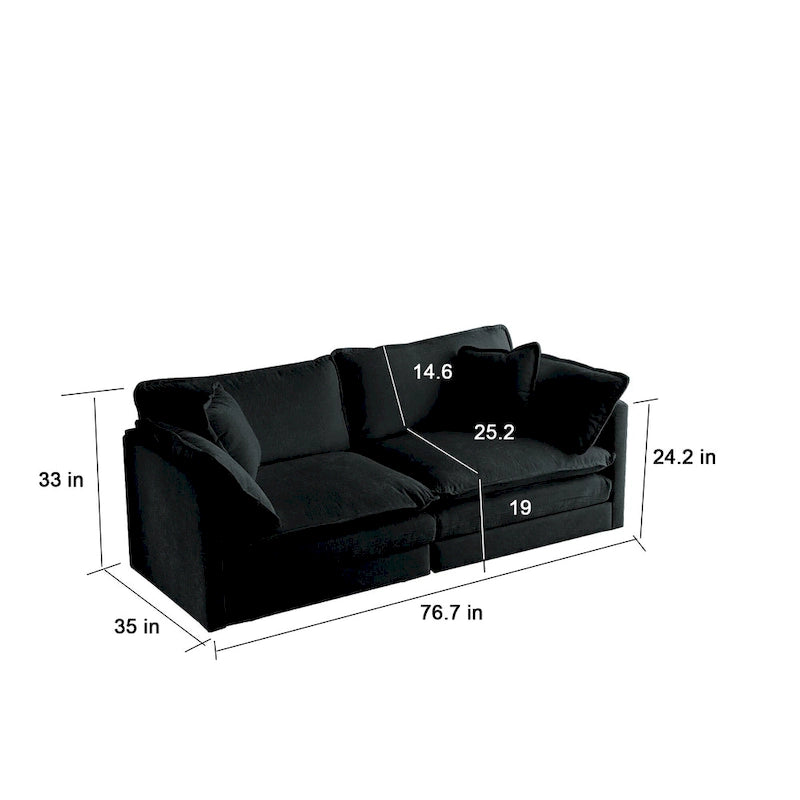 Black 4-Piece Chenille Modular Sectional Sofa with Loveseat & Ottomans