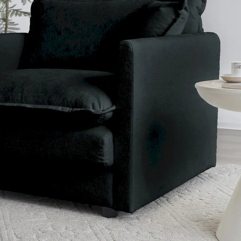 Black 4-Piece Chenille Modular Sectional Sofa with Loveseat & Ottomans
