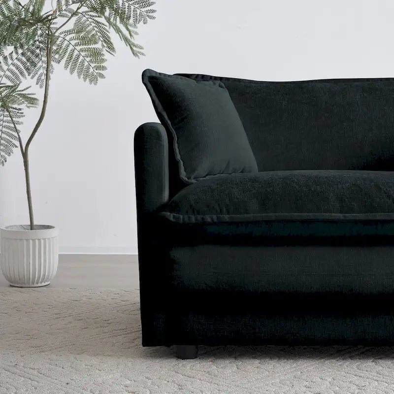 Black 4-Piece Chenille Modular Sectional Sofa with Loveseat & Ottomans