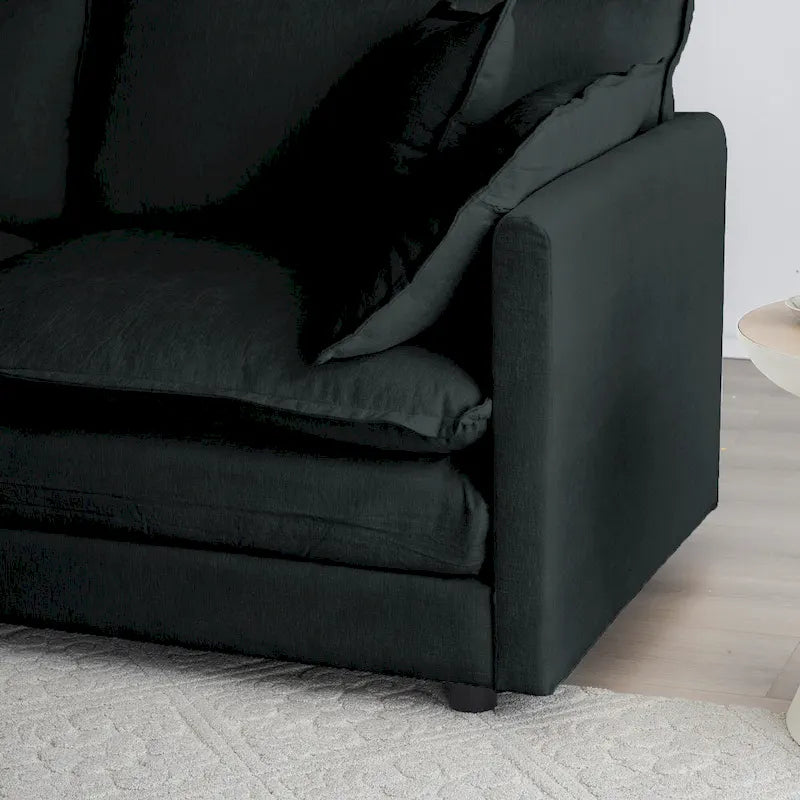 Black 4-Piece Chenille Modular Sectional Sofa with Loveseat & Ottomans