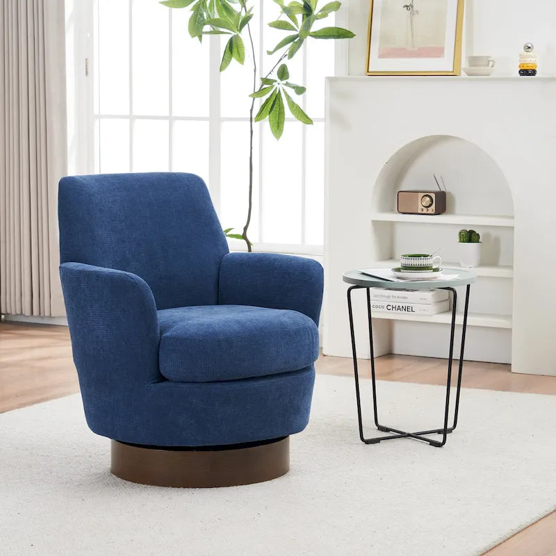 29.3 Upholstered Swivel Barrel Chair with Stainless Steel Base