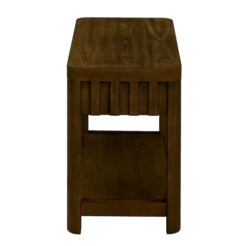 25 Rectangular Farmhouse End Table with Storage Shelf, Sofa Side Table with Solid Wood Legs for Living Room, Bedroom, Office
