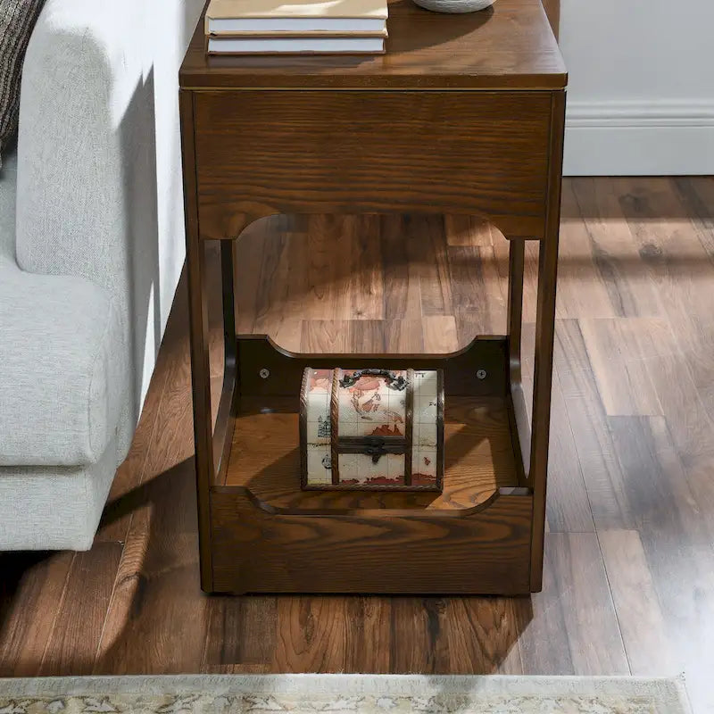 Mid Century Modern Lift Top Side Table, Small Rising End Table Couch Table with Storage Shelf, Wooden Nightstand