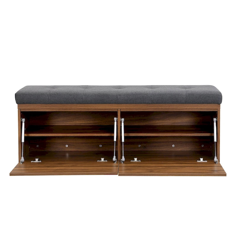 49 Entryway Shoe Storage Bench with Double Doors & Padded Cushion,Space-Saving Ottoman