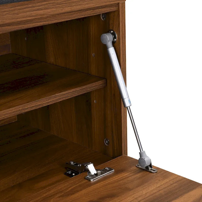 49 Entryway Shoe Storage Bench with Double Doors & Padded Cushion,Space-Saving Ottoman