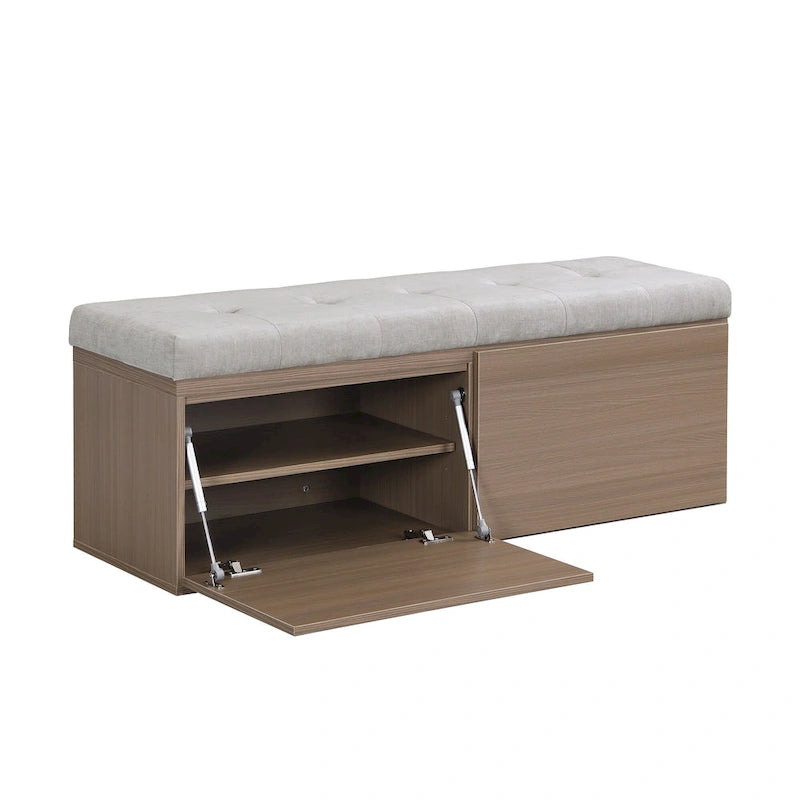 49 Entryway Shoe Storage Bench with Double Doors & Padded Cushion,Space-Saving Ottoman