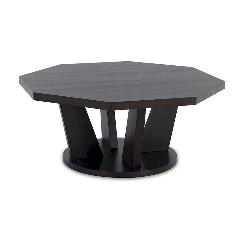 Chloe Cocktail Coffee Table, 40 Inch Octagon Espresso Brown Wood
