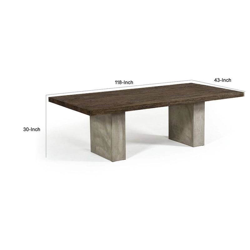 Cid Ari Dining Table, Concrete Base 118 Inch Rectangular Brown Oak Top