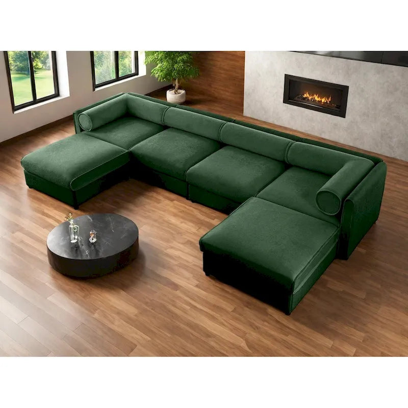142.5 Chenille Upholstered U-Shaped Modular Sectional Sofa with Storage Seat, DIY Combination