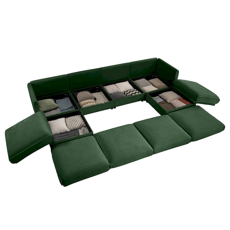 142.5 Chenille Upholstered U-Shaped Modular Sectional Sofa with Storage Seat, DIY Combination