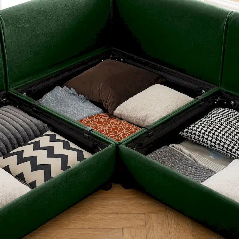 142.5 Chenille Upholstered U-Shaped Modular Sectional Sofa with Storage Seat, DIY Combination