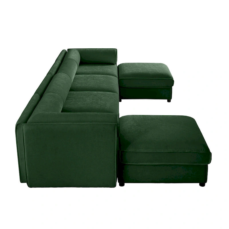 142.5 Chenille Upholstered U-Shaped Modular Sectional Sofa with Storage Seat, DIY Combination