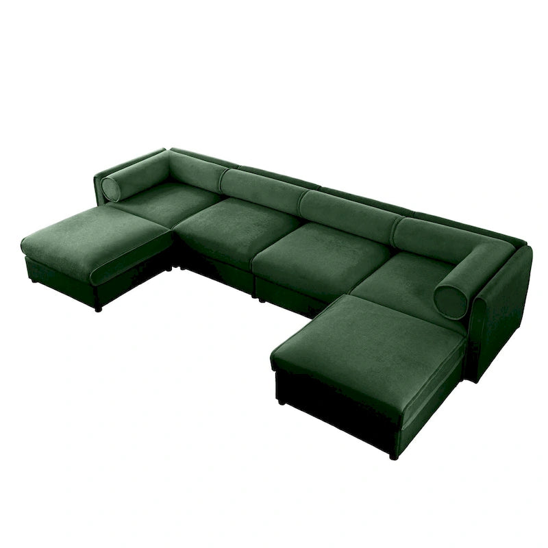 142.5 Chenille Upholstered U-Shaped Modular Sectional Sofa with Storage Seat, DIY Combination