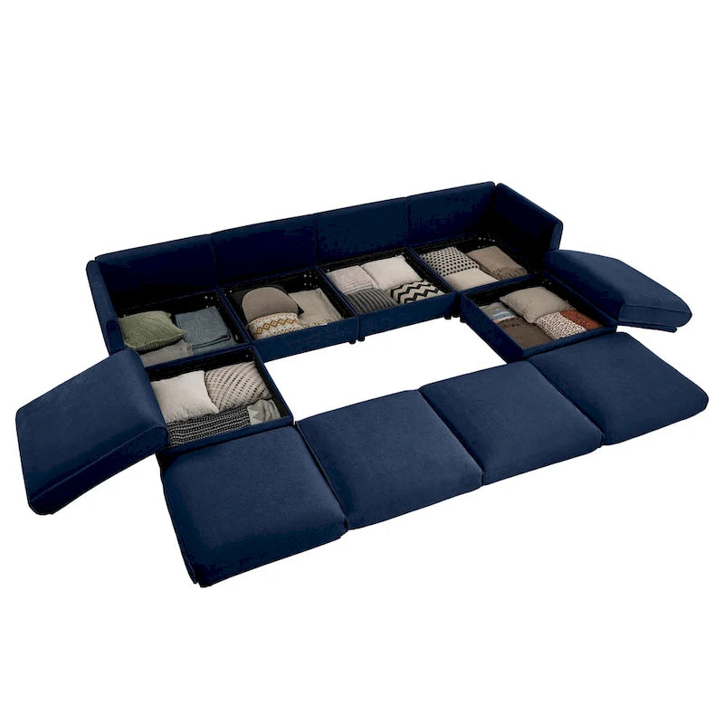 142.5 Chenille Upholstered U-Shaped Modular Sectional Sofa with Storage Seat, DIY Combination