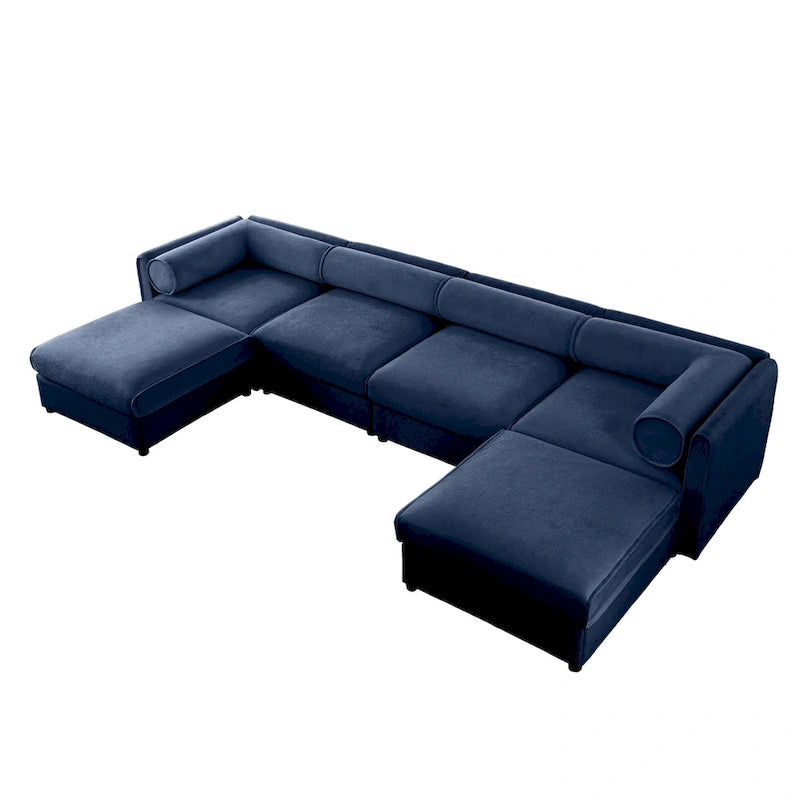 142.5 Chenille Upholstered U-Shaped Modular Sectional Sofa with Storage Seat, DIY Combination