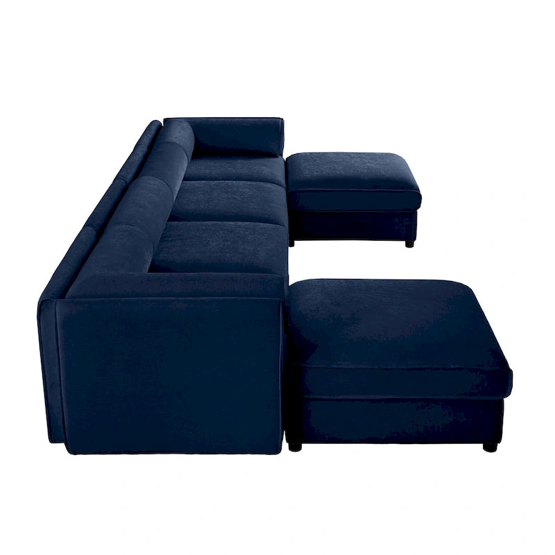 142.5 Chenille Upholstered U-Shaped Modular Sectional Sofa with Storage Seat, DIY Combination