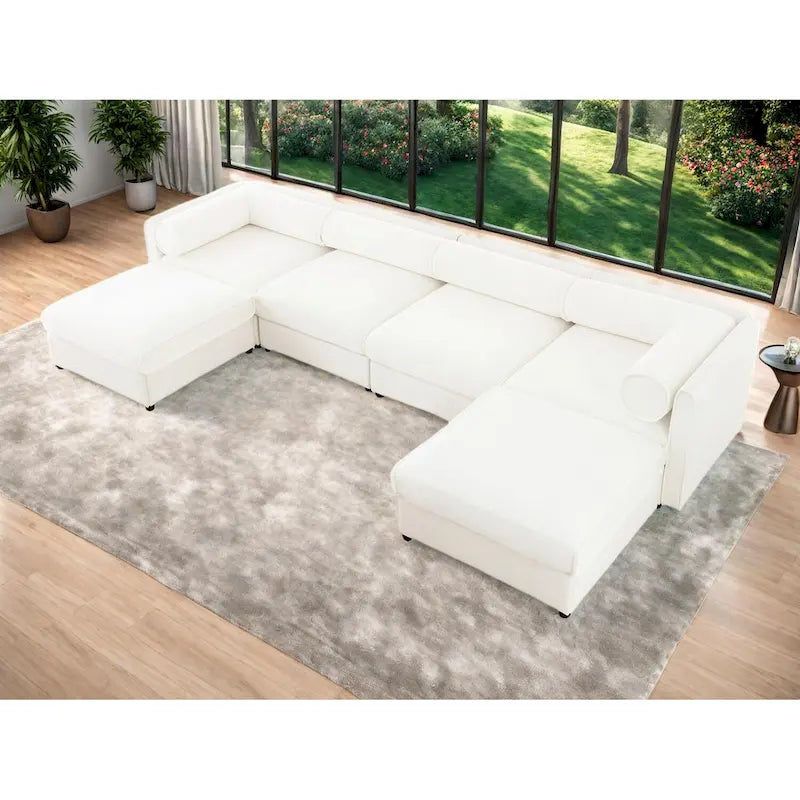 142.5 Chenille Upholstered U-Shaped Modular Sectional Sofa with Storage Seat, DIY Combination