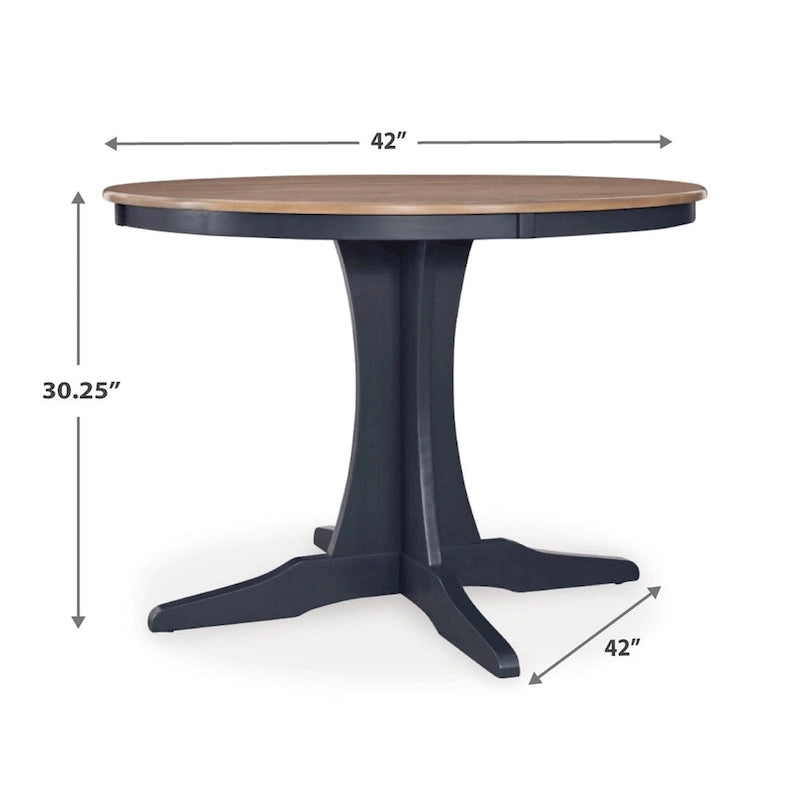 Doti Dining Table, 42 Inch Round Brown Top, Dark Blue Pedestal Base