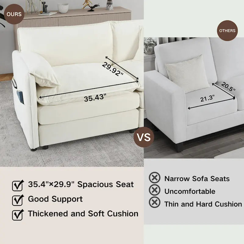 109.45 Chenille Upholstered L-Shaped Modular Sectional Sofa with Double-Layer Cushions, DIY Combination