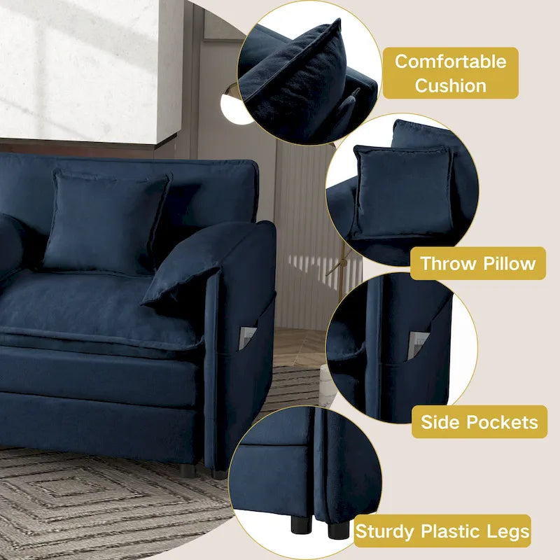 109.45 Chenille Upholstered L-Shaped Modular Sectional Sofa with Double-Layer Cushions, DIY Combination