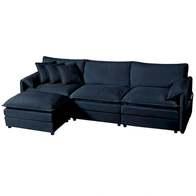 109.45 Chenille Upholstered L-Shaped Modular Sectional Sofa with Double-Layer Cushions, DIY Combination