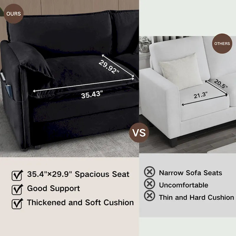 109.45 Chenille Upholstered L-Shaped Modular Sectional Sofa with Double-Layer Cushions, DIY Combination